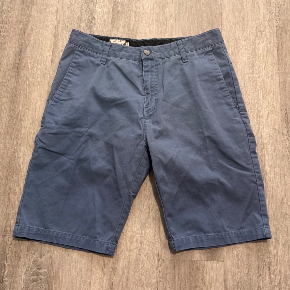Volcom Frickin Modern Fit Chino Shorts Mens 30 Blue Flat Front Walkshorts
